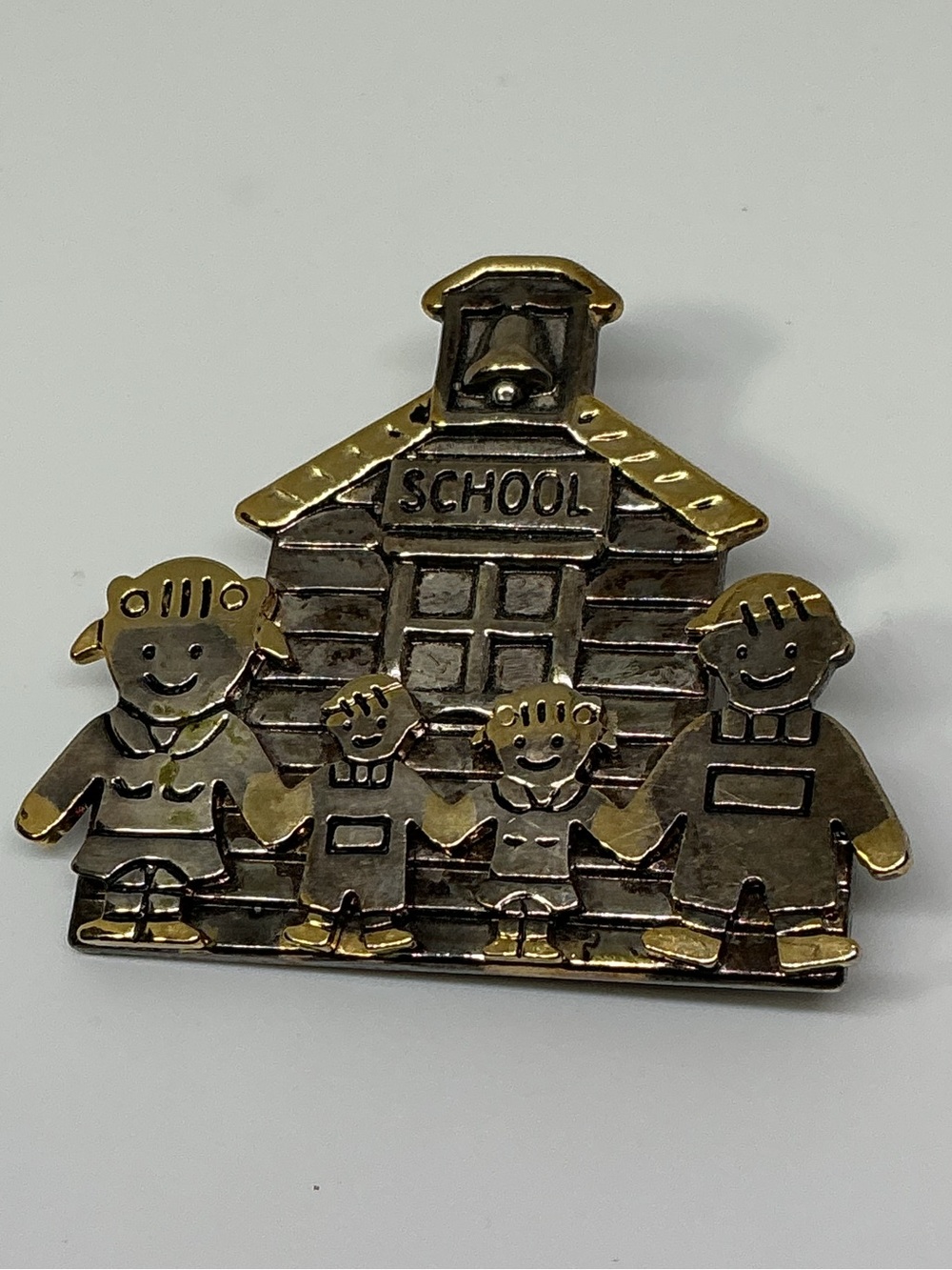 Vintage School House Children Pin/Pendant Mixed Metal Figural